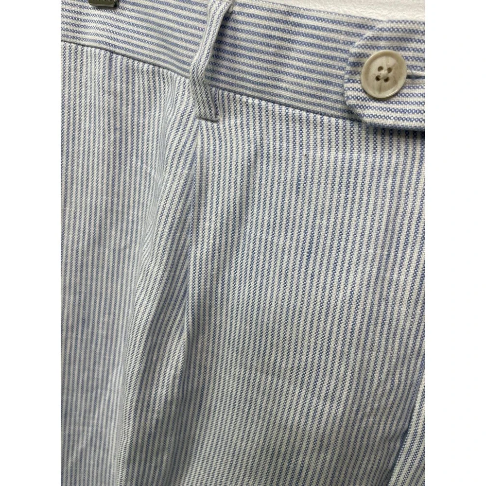 New Banana Republic Blue White Striped‎ Linen Pleated Trousers 38 Beach Coastal